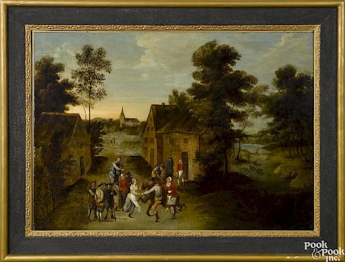 Continental oil on canvas scene of dancing figures