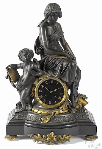 French bronze and slate mantel clock