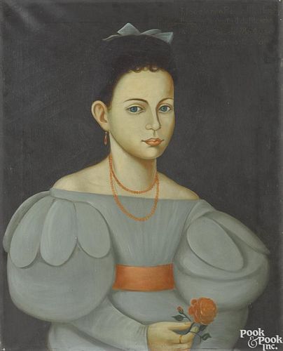 Mexican oil on canvas folk portrait