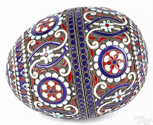 Russian silver and enameled egg