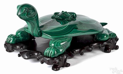 Large Chinese carved malachite turtle