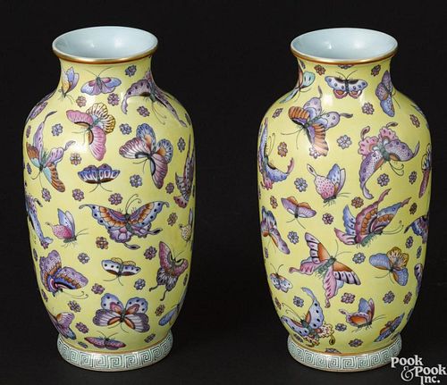 Pair of Chinese yellow ground porcelain vases