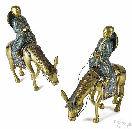 Pair of Chinese cloisonné and gilt bronze figures