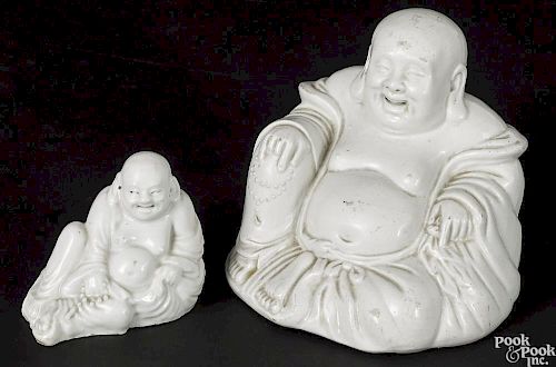 Two Chinese blanc de chin Hotei figures