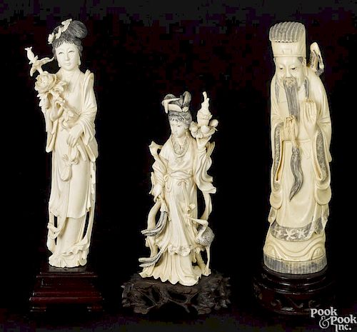 Three Chinese carved ivory figures