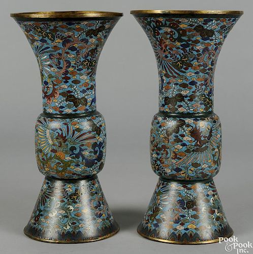 Pair of Chinese cloisonné gu-form vases