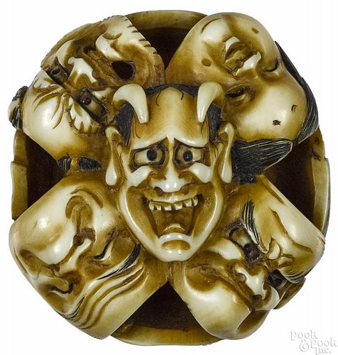 Japanese carved ivory noh mask netsukes
