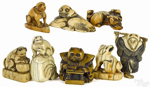 Eight Japanese carved ivory animal netsukes, 19th