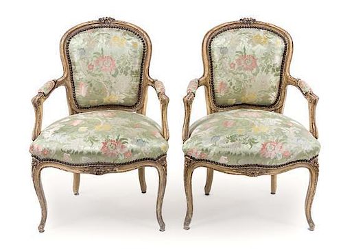 * A Pair of Louis XV Style Painted Fauteuils Height 34 inches.