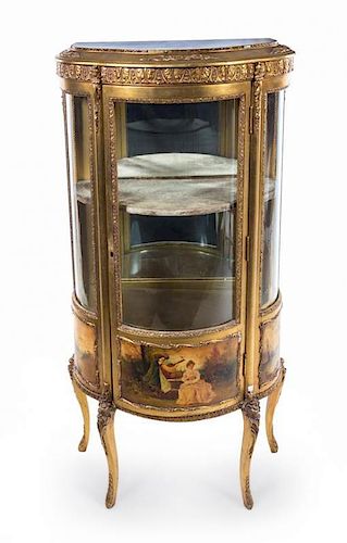 * A Louis XV Style Vernis Martin Vitrine Height 55 1/2 x width 26 x depth 13 inches.