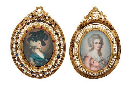 * Two Continental Portrait Miniatures Each 3 1/2 x 2 1/2 inches.
