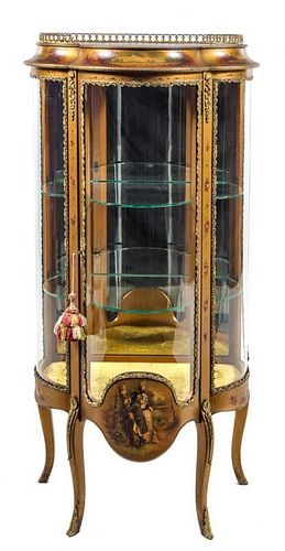 * A Louis XV Style Vernis Martin Vitrine Height 57 x width 28 x depth 16 inches.
