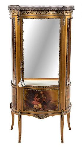 * A Louis XV Style Vernis Martin Vitrine Height 55 3/4 x width 26 3/4 x depth 13 inches.