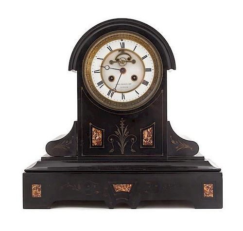 A French Slate Mantel Clock Height 13 3/4 inches.