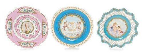 * Three Sevres Style Porcelain Plates Diameter of largest 9 3/8 inches.