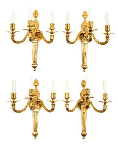 * A Set of Four Louis XVI Style Gilt Bronze Sconces Height 21 inches.