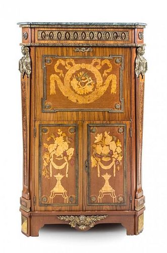 * An Empire Style Marquetry Secretaire a Abattant Height 63 1/2 x width 39 1/4 x depth 18 1/2 inches.