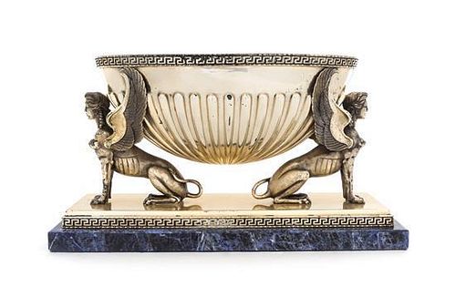 A Italian Neoclassical Silver and Lapis Lazuli Centerpiece Bowl, Johannes S.R.L., Milan, 20TH CENTURY, the reeded bowl of ova
