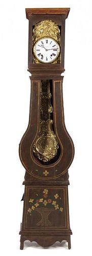 A French Painted Comtoise Clock Height 93 inches.