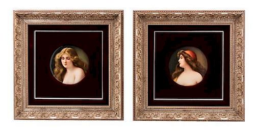 * Two German Porcelain Plaques Diameter of each 6 inches.