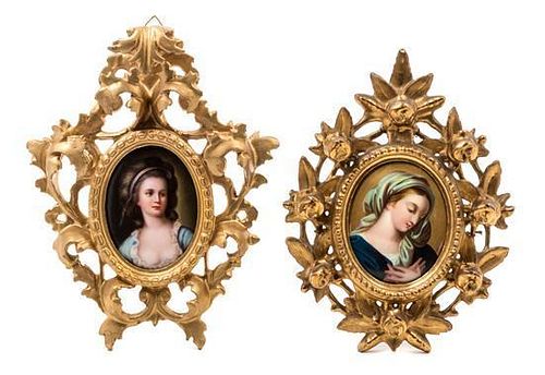 * Two German Porcelain Plaques Larger 3 1/4 x 2 5/8 inches.
