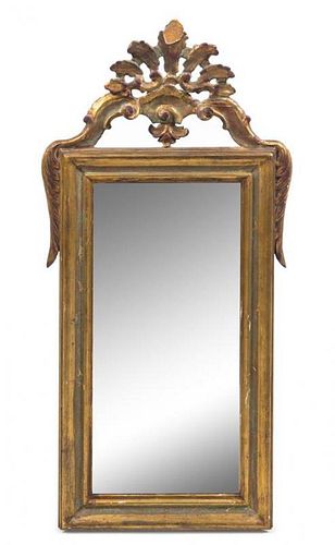 A Continental Giltwood Mirror Height 44 5/8 x width 22 1/4 inches.