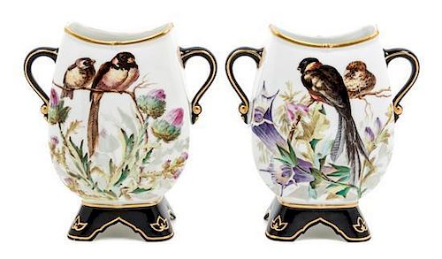 * A Pair of Continental Porcelain Vases Height 10 1/4 inches.