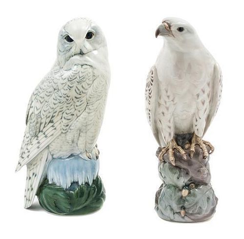 Two Royal Copenhagen Porcelain Ornithological Figures Height of taller 15 3/4 inches.