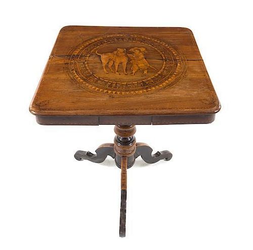A Continental Inlaid Side Table Height 29 1/2 x width 25 x depth 25 3/8 inches.