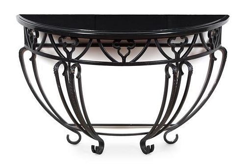 An Iron and Marble Console Table Height 33 3/4 inches.