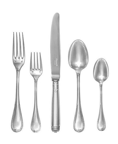 A French Silver-Plate Flatware Service, Christofle, Paris, Malmaison pattern, comprising: 11 dinner knives 11 dinner forks 10