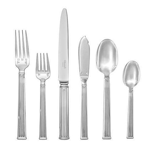 * A French Silver-Plate Flatware Service, Christofle, Paris, Triade pattern, comprising: 14 dinner knives 10 dessert knives 8