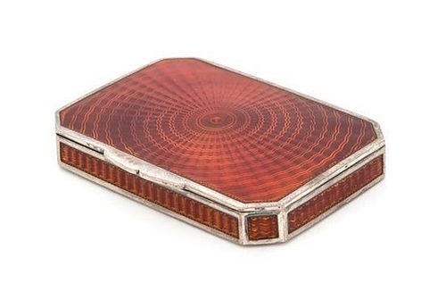 * A Continental Enameled Silver Snuff Box, Maker's Mark FS, of rectangular form with canted corners, the case worked with gui