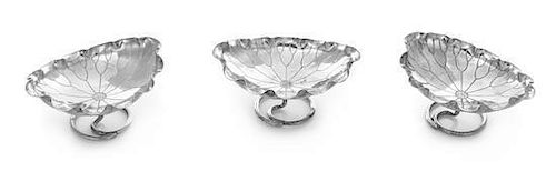 * A Set of Three Chinese Export Silver Salts, Wang Hing & Co., Hong Kong, each in the form of a lily pad.