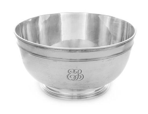 * An American Silver Punchbowl, Tiffany & Co., New York, NY, First Half 20th Century, the banded body bearing the engraved mo