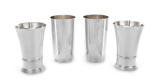 * Two Pairs of American Silver Julep Cups, Tiffany & Co., New York, NY, one pair with a banded base, the other pair having a