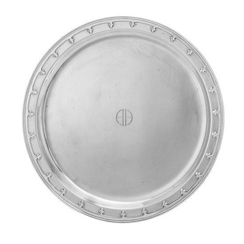 * An American Silver Serving Dish, Tiffany & Co., New York, NY, of circular form, in the Art Deco taste, centered by an engra