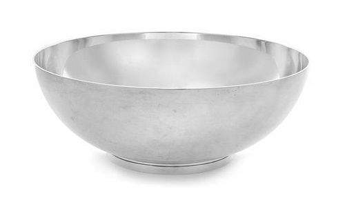 An American Silver Center Bowl, Tiffany & Co., New York, NY, the bowl centered with engraved monogram CDC, raised on a circul