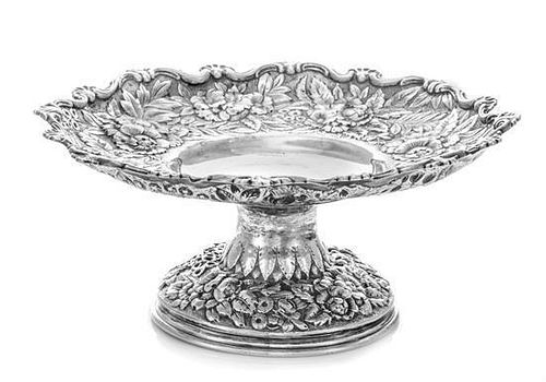 * An American Silver Compote, Tiffany & Co., New York, NY, having a rocaille and S-scroll decorated rim, raised on a circular