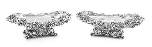 * A Pair of American Silver Bowls, Tiffany & Co., New York, NY, each of oval form, the downturned border worked to show grape