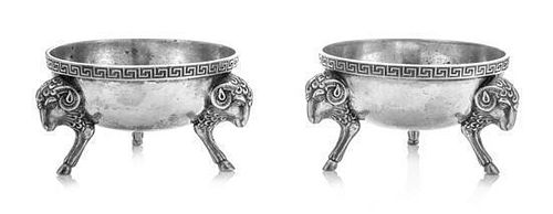 * A Pair of American Silver Salts, Tiffany & Co., New York, NY, Mid-19th Century, each having a Greek meander decorated rim a