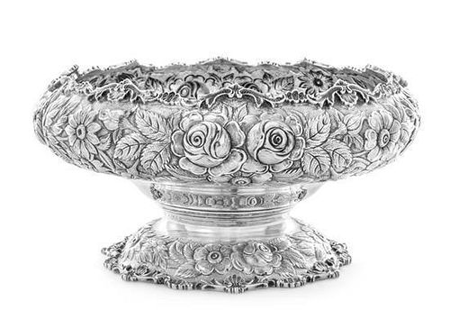 * An American Silver Center Bowl, S. Kirk & Son, Baltimore, MD, the undulating rim formed of S-scrolls spaced with rocaille a