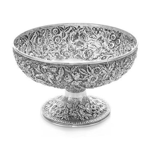 * An American Silver Center Bowl, S. Kirk & Son, Baltimore, MD, worked to show floral and foliate repousse decoration, center