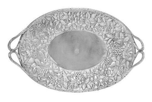 * An American Coin Silver Dessert Tray, S. Kirk & Son, Baltimore, MD, the rim and handles in the form of branches enclosing t