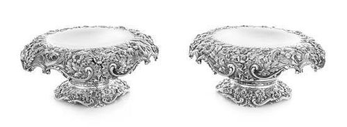 * A Pair of American Silver Tazze, S. Kirk & Son, Baltimore, MD, each having a downturned border and rim with repousse floral