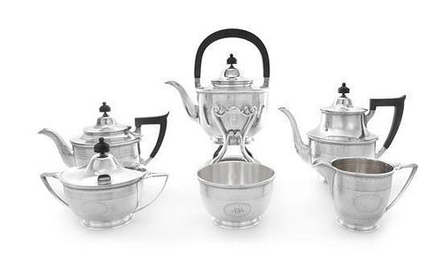 An American Silver Six-Piece Tea and Coffee Service, Gorham Mfg. Co., Providence, RI, comprising a water kettle on stand, cof