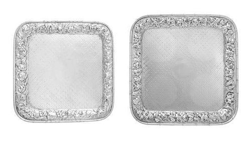 * Two American Silver Salvers, Howard & Co., New York, NY, 1881, each of square form, the borders worked with repousse floral