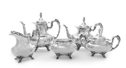 * An American Silver Five-Piece Tea and Coffee Service, Fisher Silversmiths Inc., Jersey City, NY, comprising a teapot, coffe