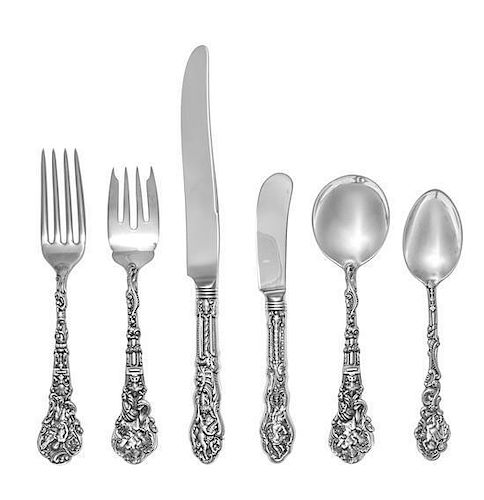 * An American Silver Flatware Service, Gorham Mfg. Co., Providence, RI, Versailles pattern, comprising: 12 dinner knives 12 d