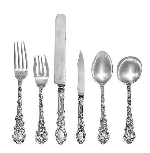 An American Silver Flatware Service, Gorham Mfg. Co., Providence, RI, Versailles pattern, comprising: 16 dinner knives 16 lun